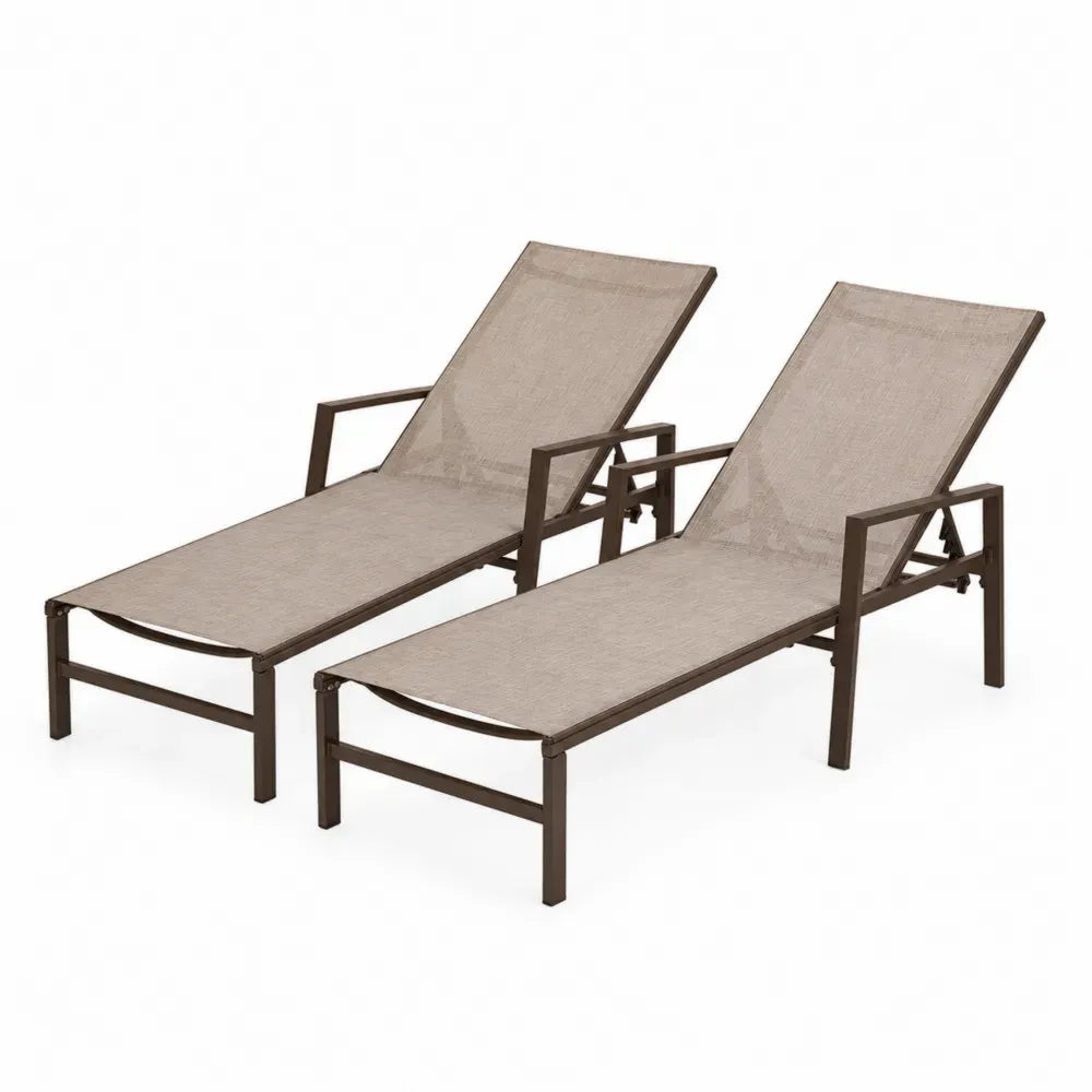 Gartenliege Sonnenliege 2er Set 190 x 60 x 88 cm rechteckig Aluminium PVC-beschichtetes Polyester beige braun mit Armlehnen