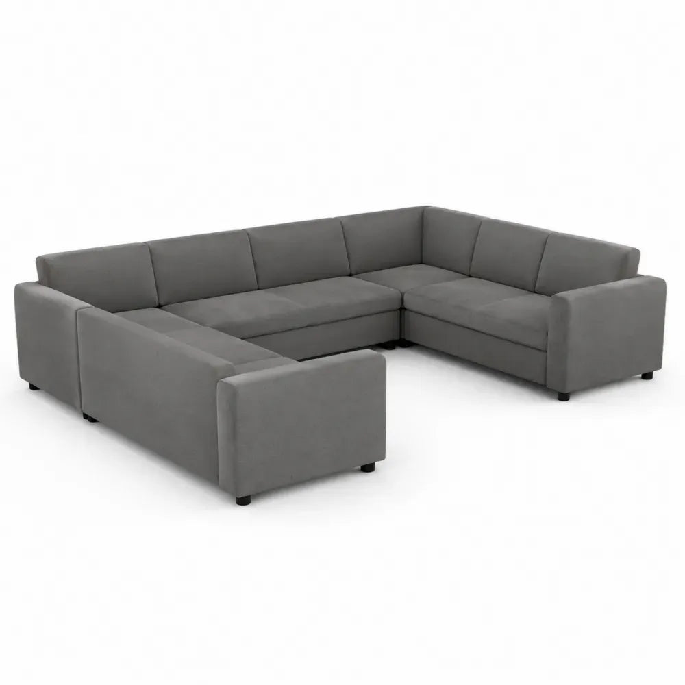 Wohnlandschaft U Form Sofa 6 Sitzer mit Armlehnen Polyestergewebe Polyurethanschaum Sperrholz Kiefernholz Dunkelgrau Schwarz 300 x 200 x 84 cm