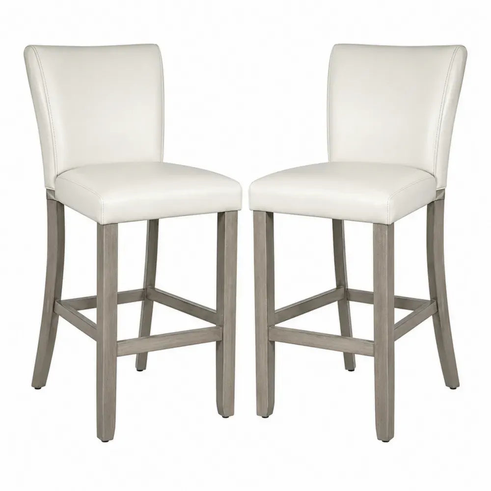 Barhocker 2er Set mit Rückenlehne PU-Kunstleder Polyurethanschaum Kautschukbaumholz Creme Grau je 45 x 54 x 108 cm