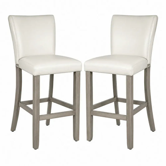 Barhocker 2er Set mit Rückenlehne PU-Kunstleder Polyurethanschaum Kautschukbaumholz Creme Grau je 45 x 54 x 108 cm