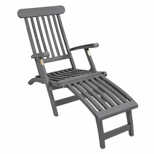 Gartenliege Liegestuhl 195 x 60 x 90 cm Akazien-Massivholz Grau verstellbar klappbar mit Armlehnen