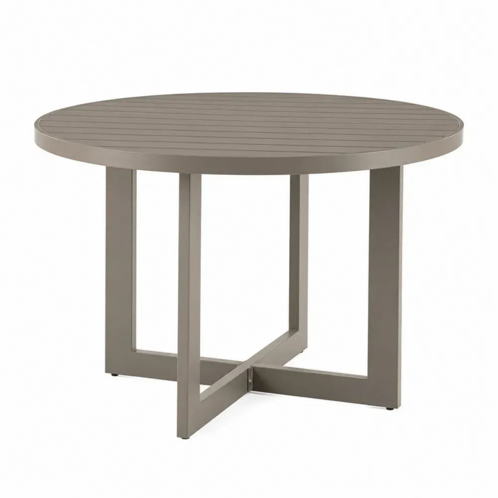 Gartentisch Esstisch rund mit Lamellentischplatte pulverbeschichtetes Aluminium Kreuzgestell Taupe Schwarz Ø 120 x 74 cm