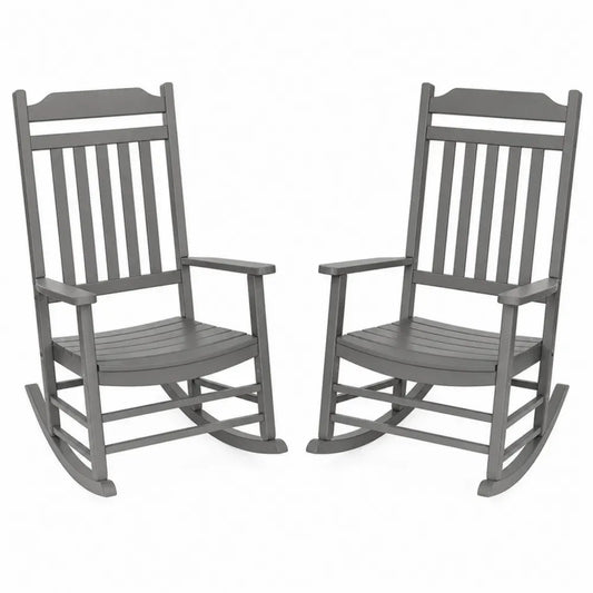 Garten-Schaukelstuhl 2er-Set mit Armlehnen 62 x 82 x 110 cm je Stuhl Akazienmassivholz Grau