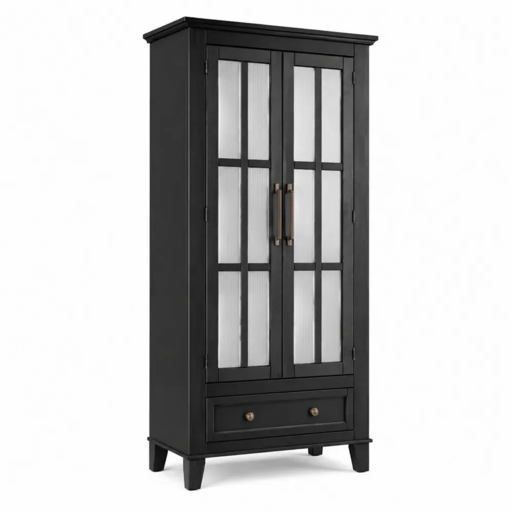 Vitrinenschrank Aufbewahrungsschrank mit 2 Glastüren und Schublade 80 x 40 x 170 cm lackierte MDF-Platte gehärtetes Riffelglas rechteckig Schwarz Bronze Weißlich