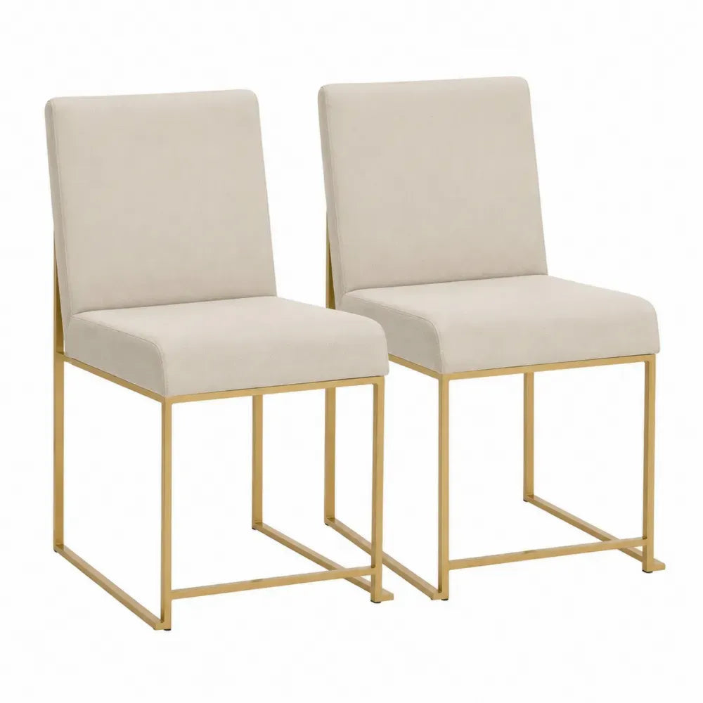 Esszimmerstühle 2er Set Polsterstühle ohne Armlehnen 50 x 58 x 88 cm Polyestergewebe Polyurethanschaum pulverbeschichteter Stahl Creme Goldfarben Schwarz
