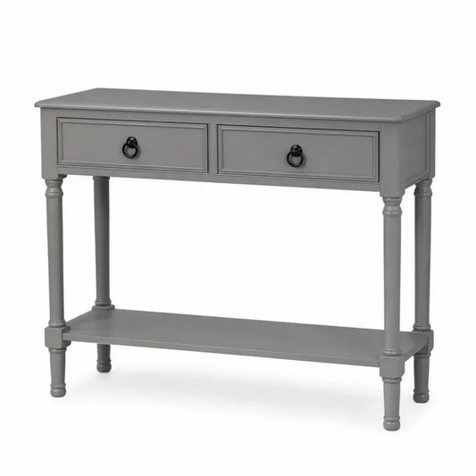 Konsolentisch mit 2 Schubladen und Ablage 100 x 35 x 80 cm MDF Gummibaumholz rechteckig Grau Schwarz