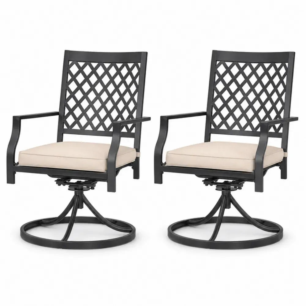Gartenstuhl Essstuhl 2er Set drehbar 63 x 68 x 94 cm Aluminium Stahl Polyester schwarz beige mit Armlehnen