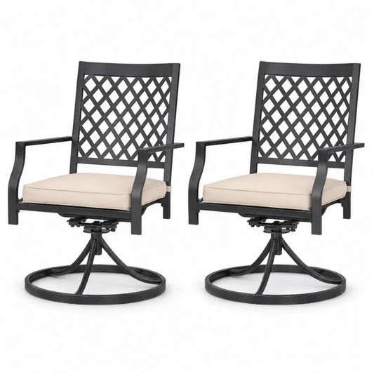 Gartenstuhl Essstuhl 2er Set drehbar 63 x 68 x 94 cm Aluminium Stahl Polyester schwarz beige mit Armlehnen