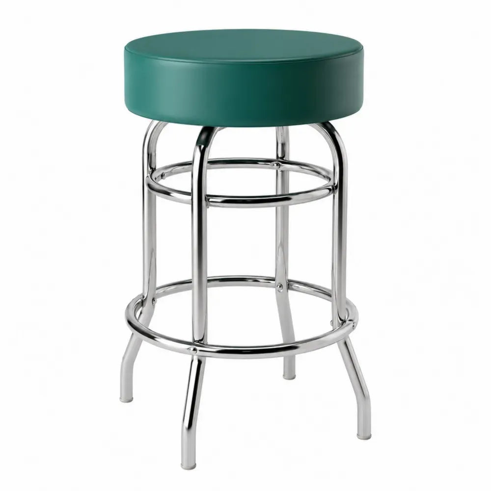 Barhocker rund ohne Rückenlehne mit Fußring 45 x 45 x 72 cm PU-Kunstleder Polyurethanschaum verchromter Stahl Grün Silberfarben Grau