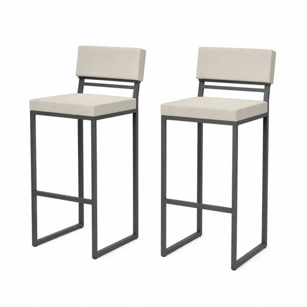 Barhocker 2er Set mit Rückenlehne 42 x 47 x 101 cm Polyestergewebe Polyurethanschaum pulverbeschichteter Stahl rechteckig Creme Anthrazit