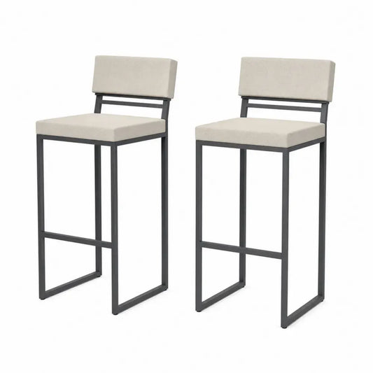Barhocker 2er Set mit Rückenlehne 42 x 47 x 101 cm Polyestergewebe Polyurethanschaum pulverbeschichteter Stahl rechteckig Creme Anthrazit
