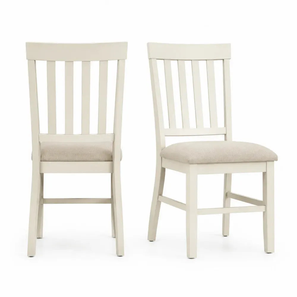 Esszimmerstühle 2er Set Polsterstühle mit Lattenrücken Kautschukbaumholz Polyestergewebe Creme Beige je 45 x 52 x 96 cm