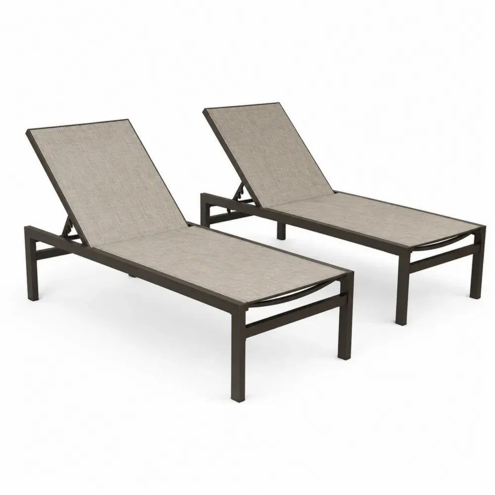Gartenliege Sonnenliege 2er Set 190 x 60 x 88 cm rechteckig Aluminium PVC-beschichtetes Polyestergewebe Beige Dunkelbraun