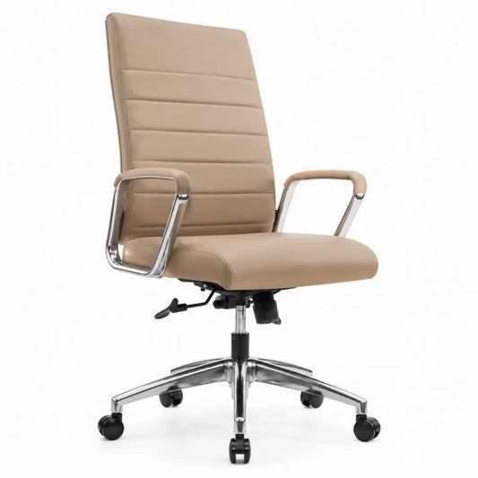 Bürostuhl Chefsessel höhenverstellbar mit Armlehnen und Rollen 64 x 66 x 105-115 cm PU-Kunstleder Polyurethanschaum verchromter Stahl Beige Silber Schwarz