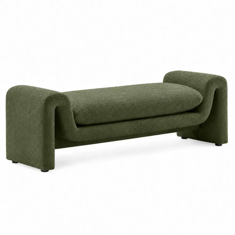 Schlafzimmerbank Sitzbank mit Armlehnen 160 x 48 x 48 cm Polyester-Boucléstoff Polyurethanschaum rechteckig Olivgrün Schwarz