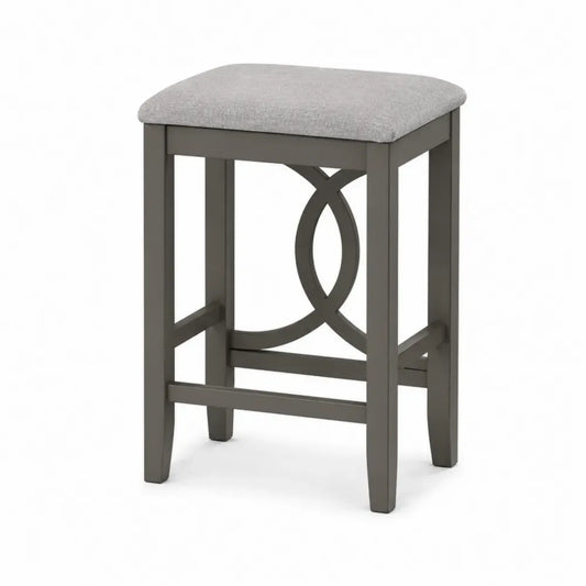 Barhocker ohne Rückenlehne quadratisch mit gepolstertem Sitz Polyestergewebe Kautschukbaumholz Hellgrau Taupe 40 x 40 x 66 cm