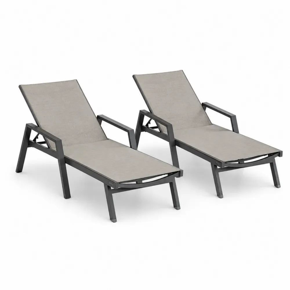 Gartenliege Sonnenliege 2er Set 195 x 68 x 95 cm rechteckig pulverbeschichtetes Aluminium PVC-beschichtetes Polyester beigegrau anthrazit mit Armlehnen