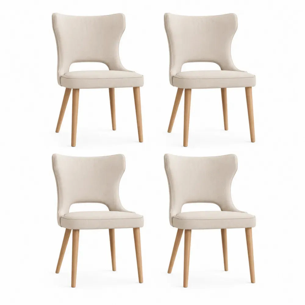 Esszimmerstühle 4er Set Polsterstühle ohne Armlehnen Polyestergewebe Polyurethanschaum Buchenholz Beige Naturholzfarben je 52 x 58 x 86 cm