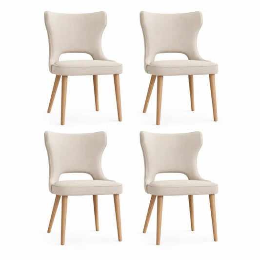 Esszimmerstühle 4er Set Polsterstühle ohne Armlehnen Polyestergewebe Polyurethanschaum Buchenholz Beige Naturholzfarben je 52 x 58 x 86 cm