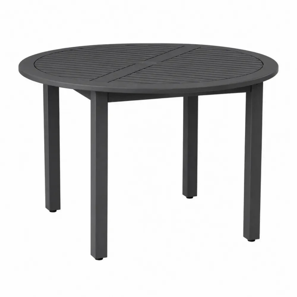 Gartentisch Esstisch rund mit Lamellentischplatte pulverbeschichtetes Aluminium Anthrazit Schwarz Ø 120 x 74 cm