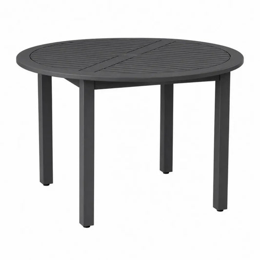 Gartentisch Esstisch rund mit Lamellentischplatte pulverbeschichtetes Aluminium Anthrazit Schwarz Ø 120 x 74 cm