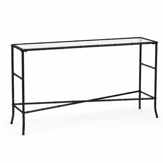 Konsolentisch mit Glasplatte gehärtetes Glas pulverbeschichteter Stahlrohrrahmen rechteckig Transparent Schwarz 120 x 35 x 80 cm
