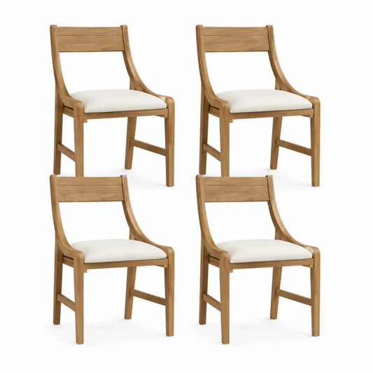Esszimmerstühle 4er Set Polsterstühle mit Holzrahmen Kautschukbaumholz Polyestergewebe Polyurethanschaum Naturholzfarben Creme je 48 x 56 x 88 cm