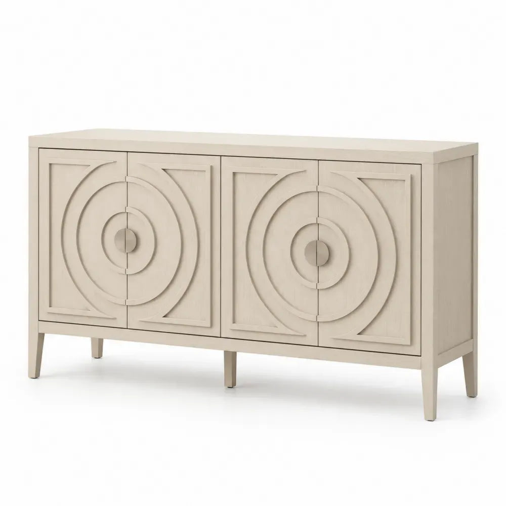 Sideboard Kommode mit 4 Türen rechteckig MDF mit Eschenfurnier Kautschukbaumholz Creme 160 x 40 x 85 cm