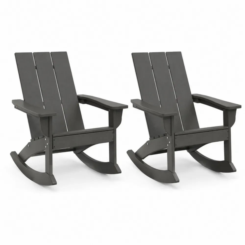 Garten-Schaukelstuhl 2er-Set Adirondack mit Armlehnen 75 x 91 x 96 cm je Stuhl HDPE-Kunststoff Dunkelgrau