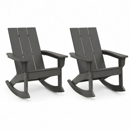 Garten-Schaukelstuhl 2er-Set Adirondack mit Armlehnen 75 x 91 x 96 cm je Stuhl HDPE-Kunststoff Dunkelgrau