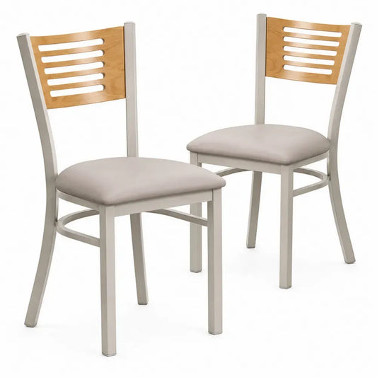 Esszimmerstühle 2er Set Küchenstühle ohne Armlehnen 44 x 52 x 88 cm PU-Kunstleder Polyurethanschaum Stahl Sperrholz Beige Natur Silberfarben