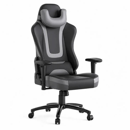 Gamingstuhl Bürostuhl höhenverstellbar mit Kopfkissen Armlehnen und Rollen PU-Kunstleder Stahl Schwarz Grau 68 x 70 x 122 bis 132 cm