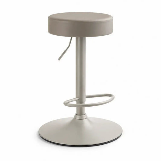 Barhocker höhenverstellbar ohne Rückenlehne mit runder Sitzfläche PU-Kunstleder Stahl Taupe Silberfarben Ø 35 x 60 bis 82 cm
