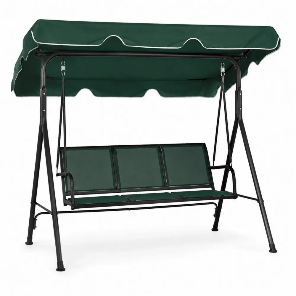 Hollywoodschaukel 3-Sitzer mit Sonnendach 170 x 110 x 153 cm Stahlrohr Polyestergewebe Dunkelgrün Schwarz Weiß