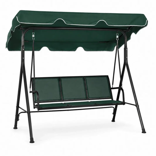 Hollywoodschaukel 3-Sitzer mit Sonnendach 170 x 110 x 153 cm Stahlrohr Polyestergewebe Dunkelgrün Schwarz Weiß
