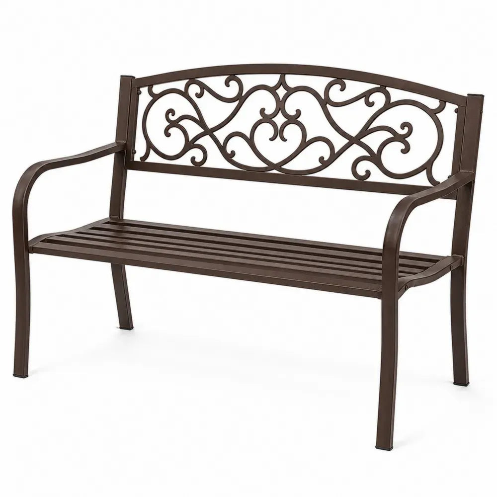 Gartenbank 2-Sitzer 127 x 60 x 85 cm rechteckig pulverbeschichteter Stahl braun schwarz mit Armlehnen
