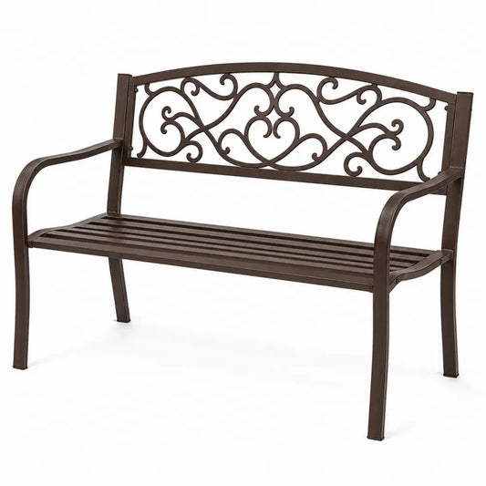 Gartenbank 2-Sitzer 127 x 60 x 85 cm rechteckig pulverbeschichteter Stahl braun schwarz mit Armlehnen