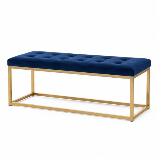 Schlafzimmerbank Sitzbank rechteckig mit Polyester-Samtbezug PU-Schaum Stahlgestell Dunkelblau Gold 120 x 40 x 45 cm
