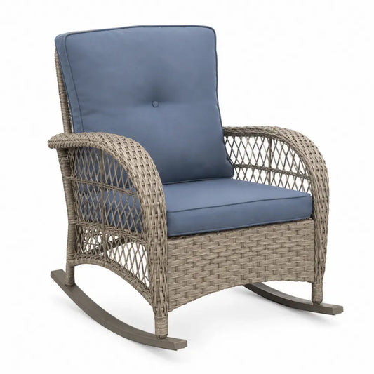 Garten Schaukelstuhl 1-Sitzer mit Armlehnen PE Rattan Stahl Polyester Blaugrau Beigegrau Taupegrau 78 x 92 x 96 cm