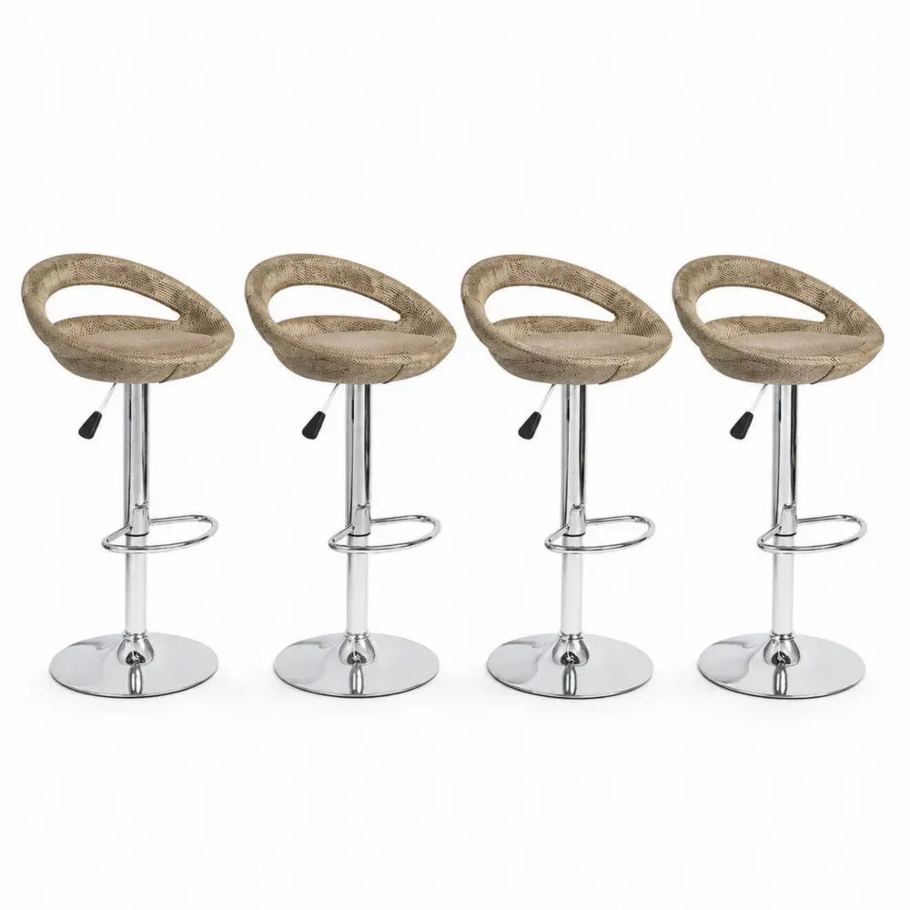 Barhocker 4er Set höhenverstellbar rund mit Rückenlehne Polyestergewebe Polyurethanschaum verchromter Stahl Beige Chrom 45 x 45 x 82 bis 103 cm