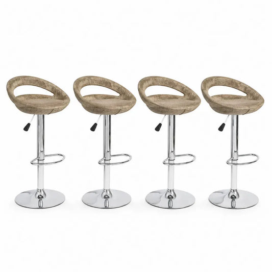 Barhocker 4er Set höhenverstellbar rund mit Rückenlehne Polyestergewebe Polyurethanschaum verchromter Stahl Beige Chrom 45 x 45 x 82 bis 103 cm