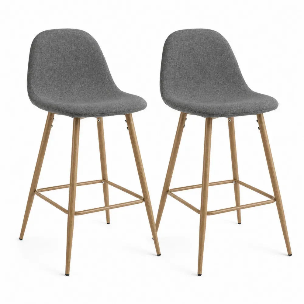 Barhocker 2er Set mit Rückenlehne 49 x 53 x 104 cm Polyestergewebe Polyurethanschaum Buchenholz Stahl Grau Naturbraun Schwarz