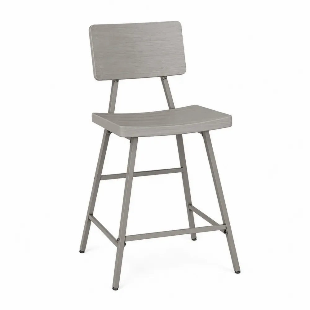 Barstuhl mit Rückenlehne rechteckige Sitzfläche HDPE und Stahl Grau 47 x 52 x 104 cm