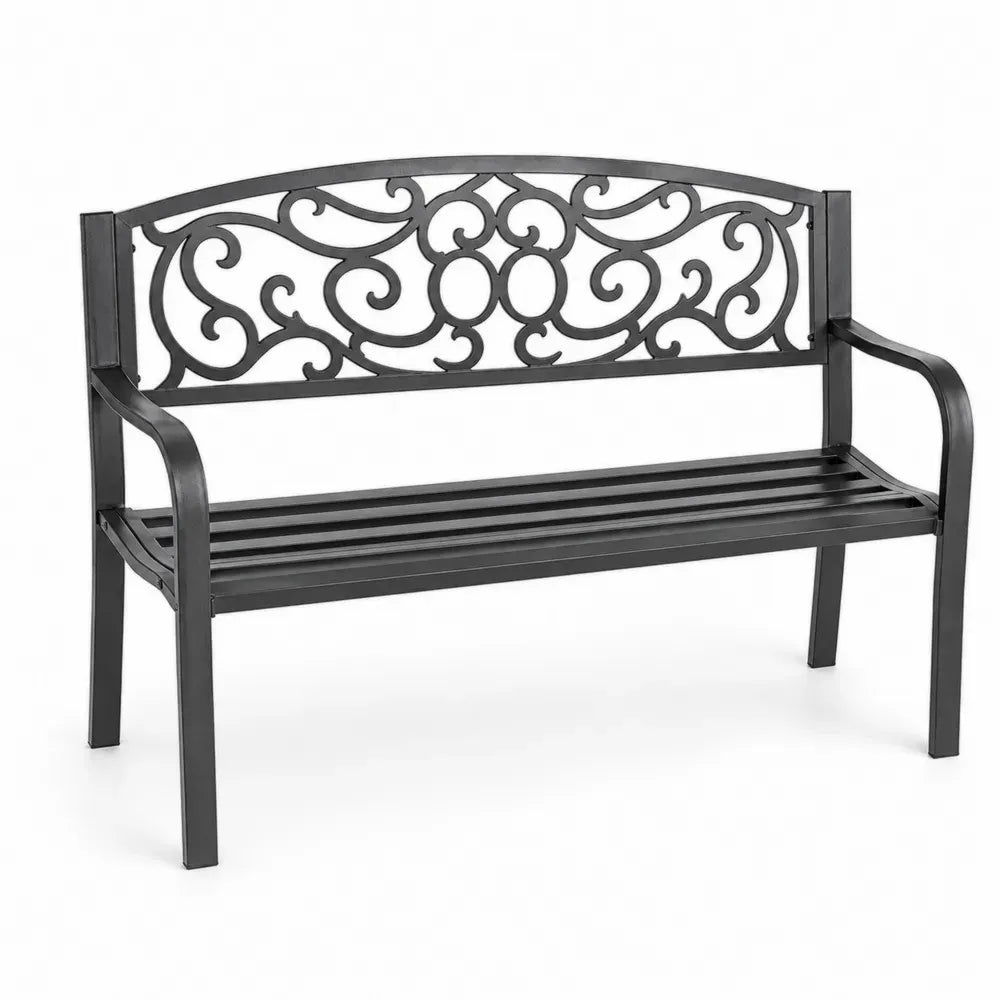 Gartenbank 2-Sitzer 125 x 54 x 85 cm rechteckig pulverbeschichteter Stahl schwarz mit Armlehnen