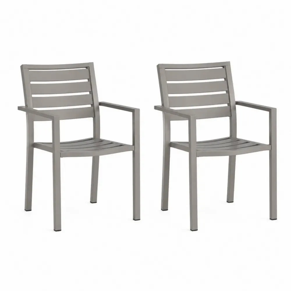 Garten Essstühle 2er Set 56 x 60 x 85 cm rechteckig pulverbeschichtetes Aluminium Grau mit Armlehnen