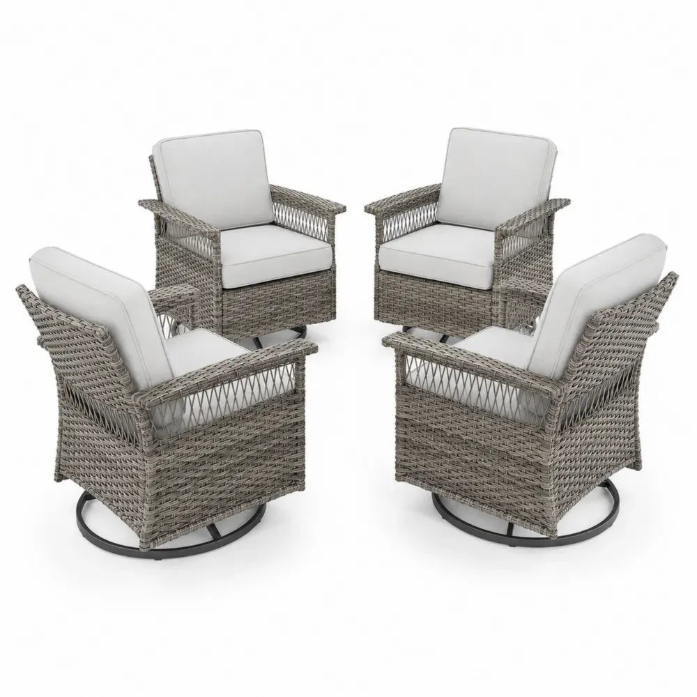 Garten Loungesessel 4er Set drehbar PE Rattan Stahlgestell Polyester Grau Beige Schwarz 70 x 78 x 92 cm