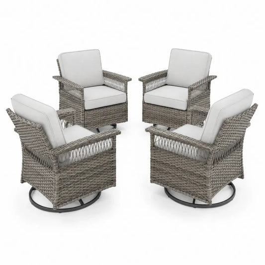 Garten Loungesessel 4er Set drehbar PE Rattan Stahlgestell Polyester Grau Beige Schwarz 70 x 78 x 92 cm