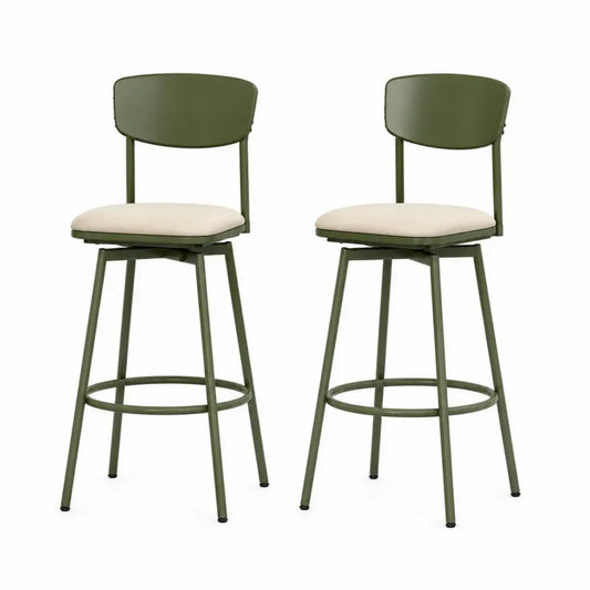 Barhocker 2er Set drehbar mit Rückenlehne und Fußring 45 x 48 x 103 cm Polyestergewebe Polyurethanschaum pulverbeschichteter Stahl Olivgrün Beige Schwarz