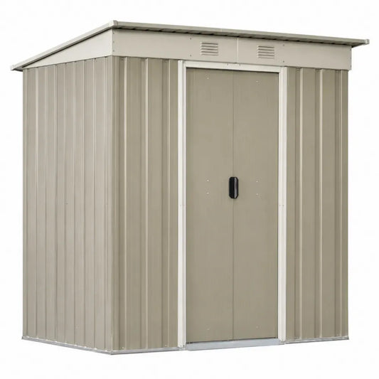 Geräteschuppen Metall mit Schiebetür Pultdach verzinkter Stahl rechteckig Beige Weiß Schwarz 213 x 127 x 185 cm