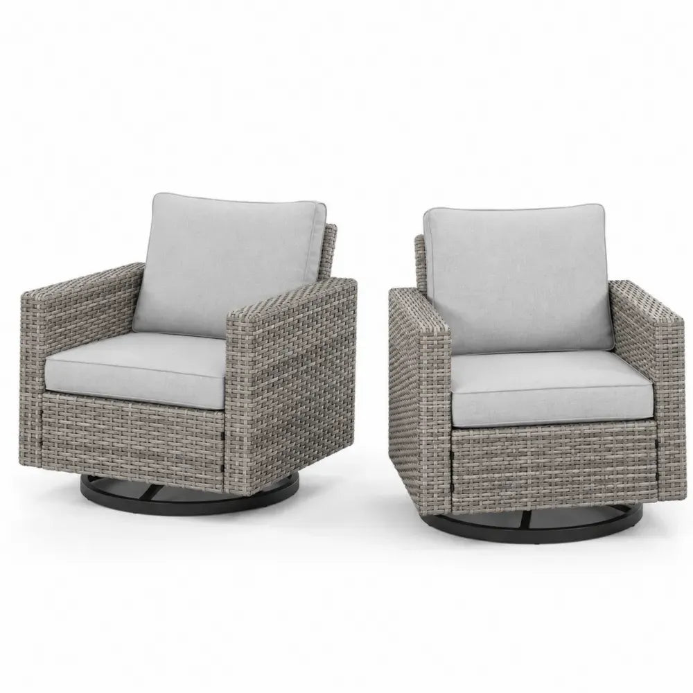Garten-Drehsessel 2er-Set mit Kissen 82 x 86 x 86 cm je Sessel PE-Rattan Stahl Polyester Hellgrau Beigegrau Schwarz